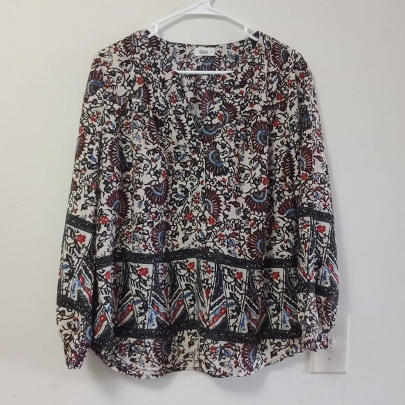 glam American Made Boho Border-Print V‑Neck Blouse Size M - Picture 2 of 7